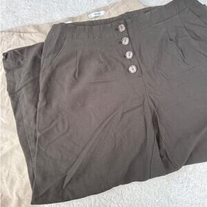 Loft Pants 12 High Waist Wide Leg Button Front Tan Green Lot of 2